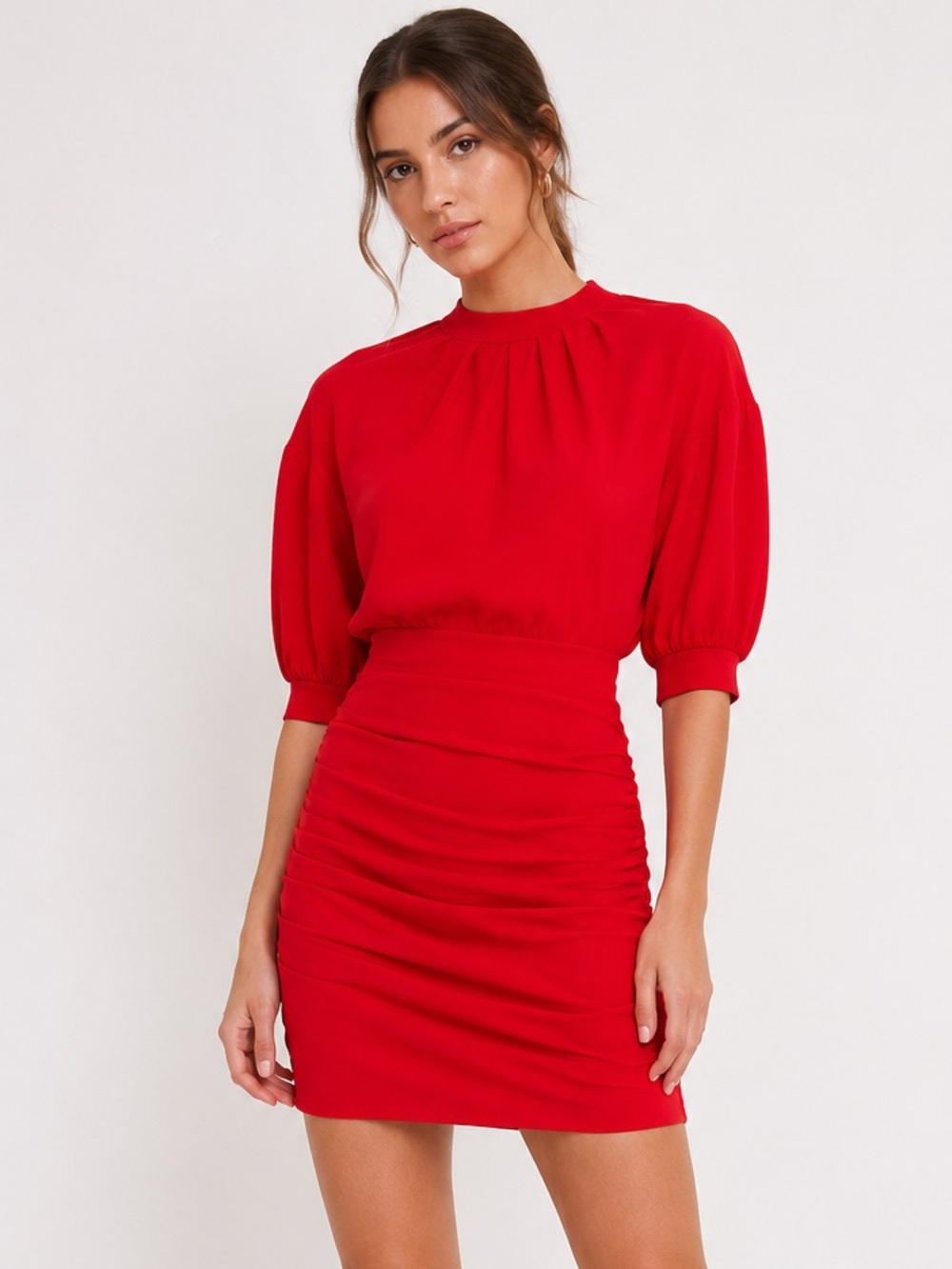 MAJE Roxia Draped Crepe Dress Red Ruched Mini Size 3 US 10 L